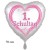 "Mein 1. Schultag - endlich". Großer, weißer, Herz-Luftballon, Satin de Luxe, inklusive Helium-Ballongas