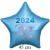 Silvester-Sternballon Hellblau aus Folie, "2024", Happy New Year