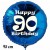 Luftballon aus Folie, 90. Geburtstag, Happy Birthday, blau, ohne Helium