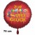 "Zur Einschulung viel Glück". Roter runder Luftballon, Satin de Luxe, inklusive Helium-Ballongas