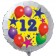 Luftballon aus Folie zum 12. Geburtstag, weisser Rundballon, Sterne und Luftballons, inklusive Ballongas