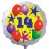 Luftballon aus Folie zum 14. Geburtstag, weisser Rundballon, Sterne und Luftballons, inklusive Ballongas