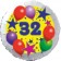 Sterne und Ballons 32, Luftballon aus Folie zum 32. Geburtstag, ohne Ballongas