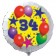 Luftballon aus Folie zum 34. Geburtstag, weisser Rundballon, Sterne und Luftballons, inklusive Ballongas