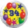 Sterne und Ballons 34, Luftballon aus Folie zum 34. Geburtstag, ohne Ballongas