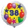 Luftballon aus Folie zum 38. Geburtstag, weisser Rundballon, Sterne und Luftballons, inklusive Ballongas
