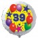 Luftballon aus Folie zum 39. Geburtstag, weisser Rundballon, Sterne und Luftballons, inklusive Ballongas