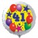 Luftballon aus Folie zum 41. Geburtstag, weisser Rundballon, Sterne und Luftballons, inklusive Ballongas