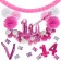 Do it Yourself Dekorations-Set mit Ballongirlande zum 14. Geburtstag, Happy Birthday Pink & White, 91 Teile