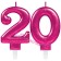 Zahl 20 Kerzen mit edlem Metallicglanz in Pink