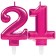 Zahl 21 Kerzen mit edlem Metallicglanz in Pink