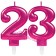 Zahl 23 Kerzen mit edlem Metallicglanz in Pink