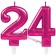 Zahl 24 Kerzen mit edlem Metallicglanz in Pink