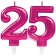 Zahl 25 Kerzen mit edlem Metallicglanz in Pink