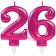 Zahl 26 Kerzen mit edlem Metallicglanz in Pink