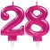 Zahl 28 Kerzen mit edlem Metallicglanz in Pink
