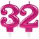 Zahl 32 Kerzen mit edlem Metallicglanz in Pink