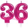 Zahl 36 Kerzen mit edlem Metallicglanz in Pink