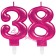 Zahl 38 Kerzen mit edlem Metallicglanz in Pink
