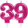 Zahl 39 Kerzen mit edlem Metallicglanz in Pink