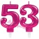 Zahl 53 Kerzen mit edlem Metallicglanz in Pink