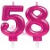 Zahl 58 Kerzen mit edlem Metallicglanz in Pink