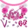 Do it Yourself Dekorations-Set mit Ballongirlande zum 63. Geburtstag, Happy Birthday Pink & White, 91 Teile