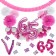 Do it Yourself Dekorations-Set mit Ballongirlande zum 65. Geburtstag, Happy Birthday Pink & White, 91 Teile