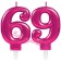 Zahl 69 Kerzen mit edlem Metallicglanz in Pink