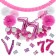 Do it Yourself Dekorations-Set mit Ballongirlande zum 77. Geburtstag, Happy Birthday Pink & White, 91 Teile