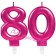 Zahl 80 Kerzen mit edlem Metallicglanz in Pink
