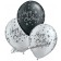 12 Stück Happy Birthday Luftballons, schwarz/silber mit Helium-Einwegflasche