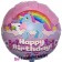 Einhorn Happy Birthday, holografisch, runder Luftballon aus Folie, ungefüllt