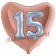 Herzluftballon Jumbo Zahl 15, rosegold-silber-holografisch mit 3D-Effekt zum 15. Geburtstag