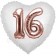 Luftballon Herz Jumbo 16, rosegold mit 3D-Effekt zum 16. Geburtstag