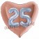 Herzluftballon Jumbo Zahl 25, rosegold-silber-holografisch mit 3D-Effekt zum 25. Geburtstag