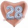 Herzluftballon Jumbo Zahl 28, rosegold-silber-holografisch mit 3D-Effekt zum 28. Geburtstag