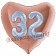 Herzluftballon Jumbo Zahl 32, rosegold-silber-holografisch mit 3D-Effekt zum 32. Geburtstag