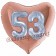 Herzluftballon Jumbo Zahl 53, rosegold-silber-holografisch mit 3D-Effekt zum 53. Geburtstag