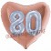 Herzluftballon Jumbo Zahl 80, rosegold-silber-holografisch mit 3D-Effekt zum 80. Geburtstag