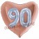 Herzluftballon Jumbo Zahl 90, rosegold-silber-holografisch mit 3D-Effekt zum 90. Geburtstag