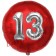 Runder Luftballon Jumbo Zahl 13, rot-silber mit 3D-Effekt zum 13. Geburtstag