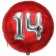 Runder Luftballon Jumbo Zahl 14, rot-silber mit 3D-Effekt zum 14. Geburtstag
