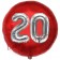 Runder Luftballon Jumbo Zahl 20, rot-silber mit 3D-Effekt zum 20. Geburtstag