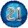 Runder Luftballon Jumbo Zahl 21, blau-silber mit 3D-Effekt zum 21. Geburtstag