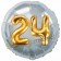 Runder Luftballon Jumbo Zahl 24, silber-gold mit 3D-Effekt zum 24. Geburtstag
