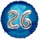Runder Luftballon Jumbo Zahl 26, blau-silber mit 3D-Effekt zum 26. Geburtstag