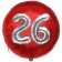 Runder Luftballon Jumbo Zahl 26, rot-silber mit 3D-Effekt zum 26. Geburtstag