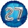 Runder Luftballon Jumbo Zahl 27, blau-silber mit 3D-Effekt zum 27. Geburtstag