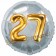 Runder Luftballon Jumbo Zahl 27, silber-gold mit 3D-Effekt zum 27. Geburtstag